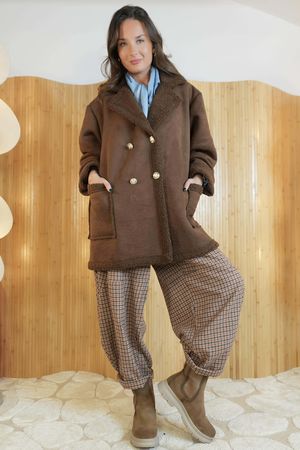Aviator Oversized Shearling Jacket Chocolate /15=
